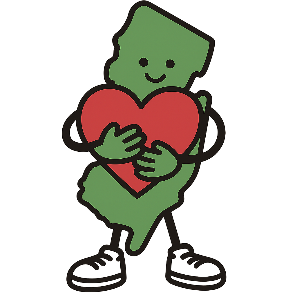 NJ character hugging a heart